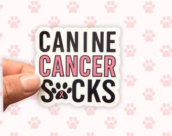 Canine Cancer Sucks Aufkleber | Hund Krebs Bewusstsein Pfotenabdruck | Pink Ribbon Hund Aufkleber | Wasserfester Vinyl-Aufkleber | Rettungshund Geschenk