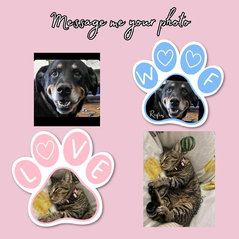Custom Pet Photo Sticker: Paw Print Decal, Dog/Cat Mom Gift image 3
