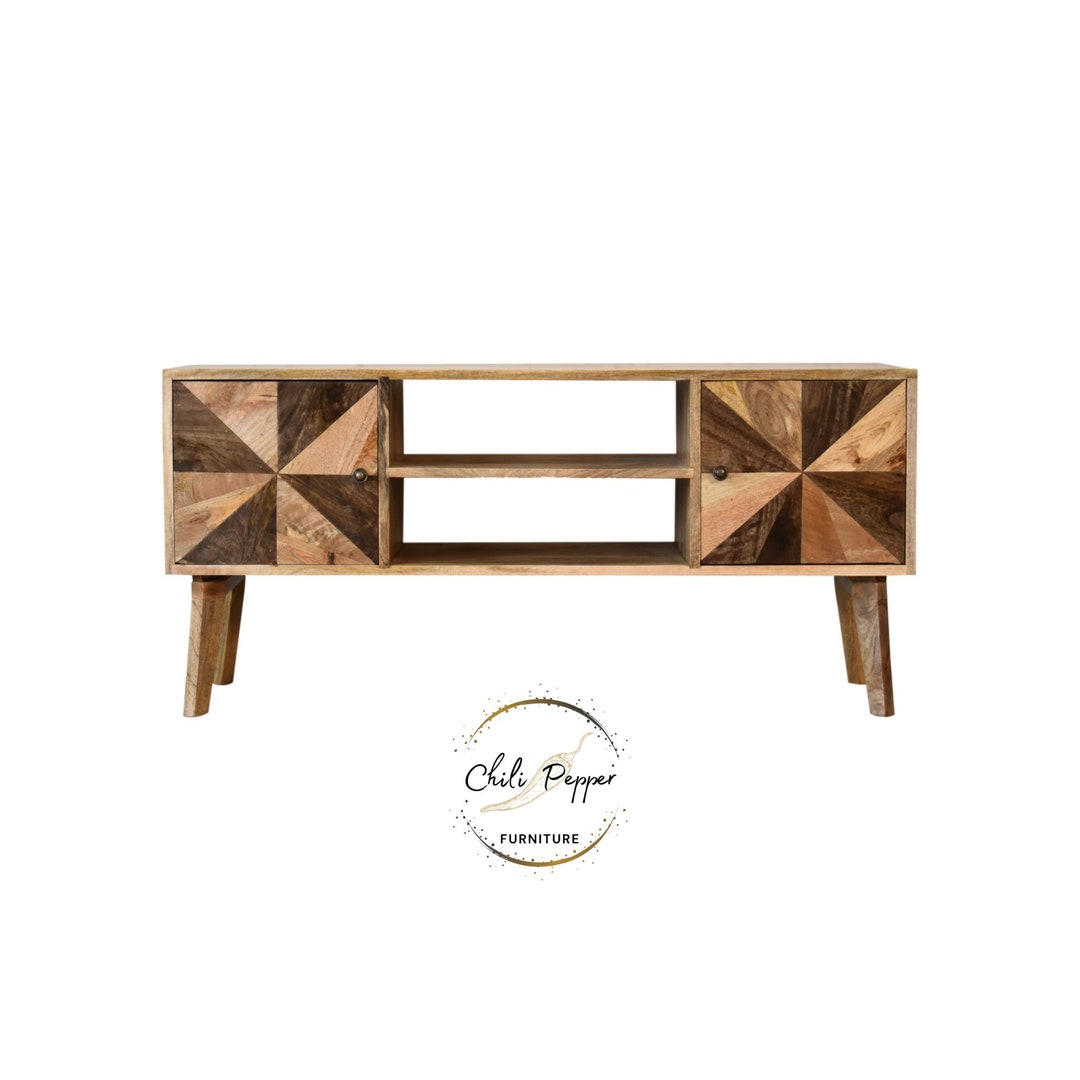Tv Unit Natural Finish TV Stand Solid Wood Tv Etsy UK