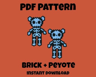 Brick Stitch Halloween Earring Pattern | skeleton bead pattern| skull bead pattern | bear bead pattern