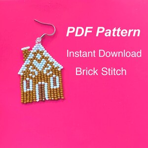 Pode incluir: Padrão PDF para brincos de casa de gengibre com contas. O padrão é para ponto de tijolo e inclui download instantâneo. Os brincos são marrons e brancos.