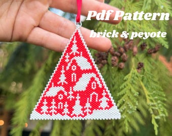 Christmas Ornament Bead Pattern | Christmas Town Bead Pattern | Red and White Holiday Ornament | Brick Stitch Christmas Pattern