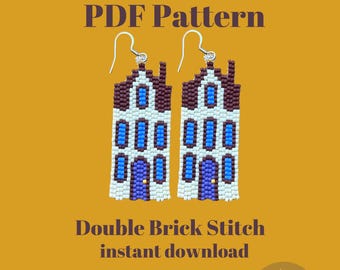Modello per orecchini a punto mattone doppio / modello per perline a forma di casa / modelli di perline