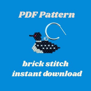 アビのブリックステッチイヤリングパターン｜ビーズ動物ジュエリー（PDFダウンロード）｜鳥のビーズパターン