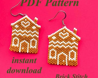 Brick Stitch Earring Pattern | Christmas Bead Pattern | Gingerbread Bead Pattern | bead pattern