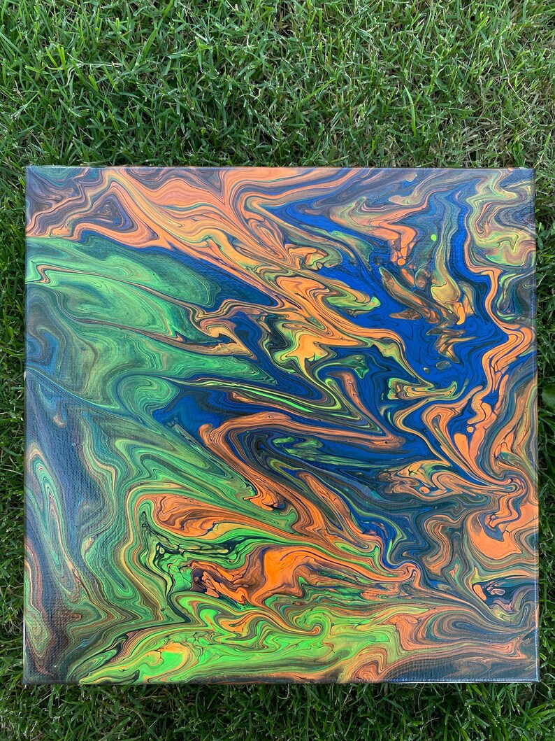 12 x 12 handmade acrylic flow painting