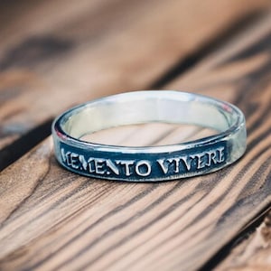 Womens Memento Vivere Sterling Silver Ring Remember to Live Sterling Silver Ring Jewelry Womens Rings Mens Rings Thinner Ring Rustic