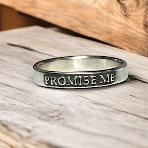 Promise Me Ring – Handcrafted Sterling Silver Commitment Ring for Her – Meaningful Minimalist Promise Jewelry -  Raised Letters -Valentine
