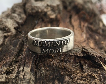 Sterling Silver Memento Mori Ring – Latin Quote, Stoic Jewelry