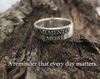 Memento Mori Ring – Sterling Silver Reminder Ring – Latin Quote Jewelry – Gothic Ring - Stoic Ring - Stoicism Roman Philosophy - Mens Ring