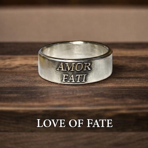 Amor Fati Ring: Sterling Silver Love of Fate Jewelry - Stoic Inspirational Ring - Mens Ring