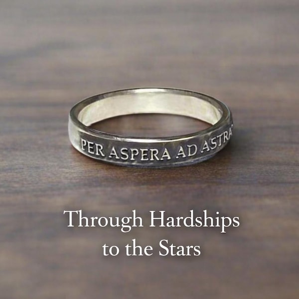 Womens Per Aspera Ad Astra Ring - Through Hardships To The Stars Sterling Silver Ring Jewelry Womens Rings Mens Rings  Thinner Ring Rustic