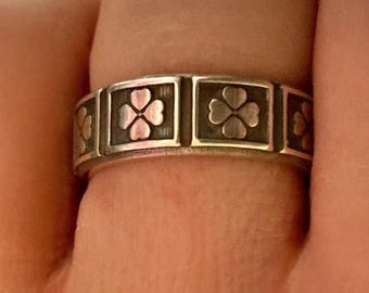 Sterling Silver Four Leaf Clover Ring - Irish Good Luck Jewelry - Wedding Ring - 4 Leaf Clover Gift - Unique Ring - Made in Montana