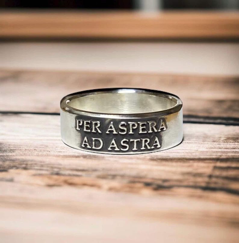 Per Aspera Ad Astra Couples Rings – Sterling Silver Matching Wedding Bands – Latin Promise Rings – Through Hardship to the Stars Made in USA image 3