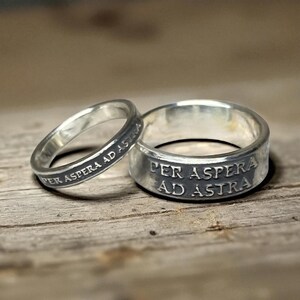 Per Aspera Ad Astra Couples Rings – Sterling Silver Matching Wedding Bands – Latin Promise Rings – Through Hardship to the Stars Made in USA image 2