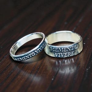 Couples Memento Vivere Ring Set  - Remember to Live - Sterling Silver Rings Couples Handmade Rings Engagement His and Hers - Couples Wedding