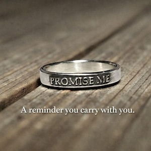 Promise Me Ring – Handcrafted Sterling Silver Commitment Ring for Her – Meaningful Minimalist Promise Jewelry -  Raised Letters -Valentine