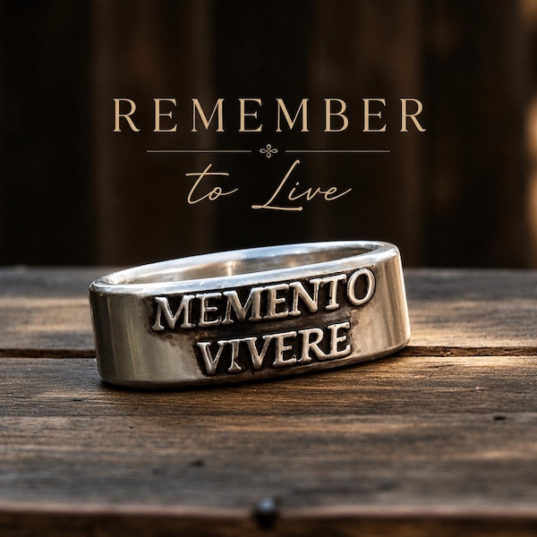 Mens Memento Vivere Ring – Sterling Silver Latin Quote Ring – Reminder to Live Jewelry – Meaningful Gift – Gothic Jewelry - Inspirational