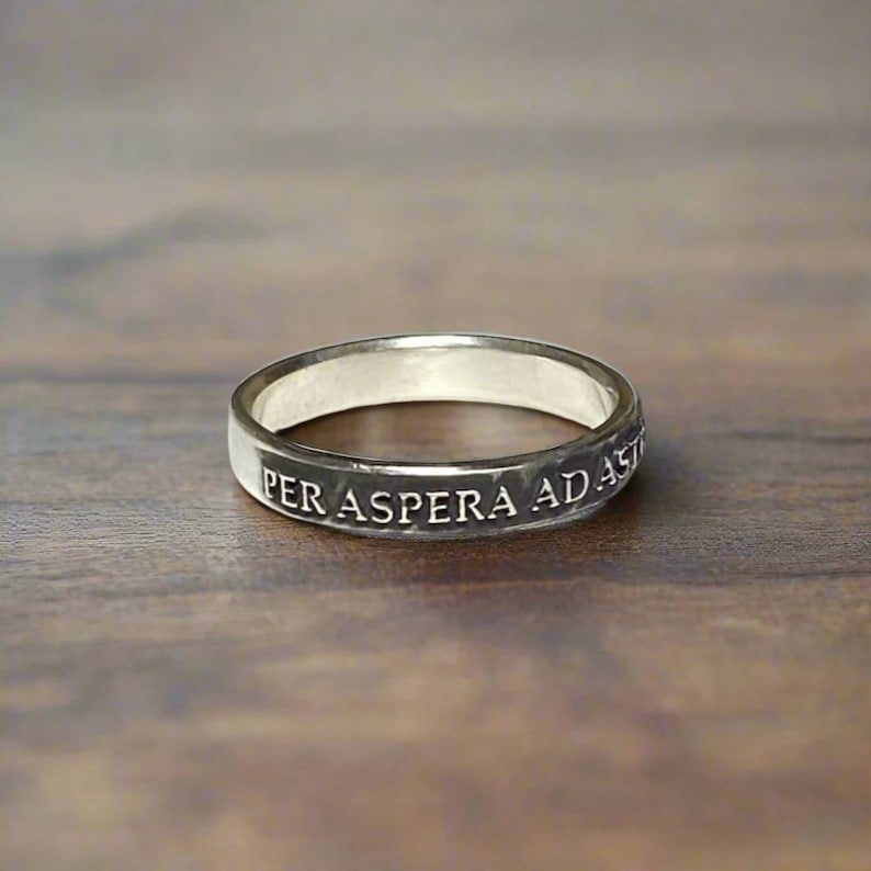 Per Aspera Ad Astra Couples Rings – Sterling Silver Matching Wedding Bands – Latin Promise Rings – Through Hardship to the Stars Made in USA image 5