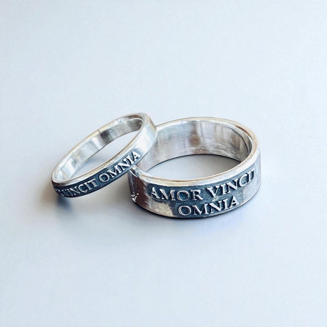 Amor Rings Amor Vincit Omnia Ring Set: Sterling Silver Matching Couple Rings - Etsy