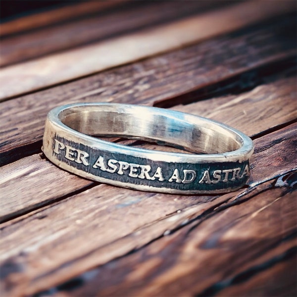 Womens Per Aspera Ad Astra Ring - Through Hardships To The Stars Sterling Silver Ring Jewelry Womens Rings Mens Rings  Thinner Ring Rustic