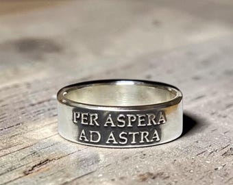 Per Aspera Ad Astra Ring - Through Hardships To The Stars Sterling Silver Ring Jewelry Womens Rings Mens Rings  Promise Ring Rustic Ring