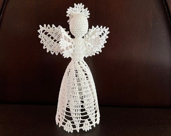 Ángel de Navidad de crochet para la punta del árbol: Adorno vintage de 25 cm (patrón PDF)
