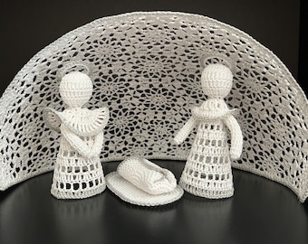 Pattern "Newborn with Angels in Starry Tent" Nativity scene Crochet Christmas decor handmade religious gift baptism vintage PDF