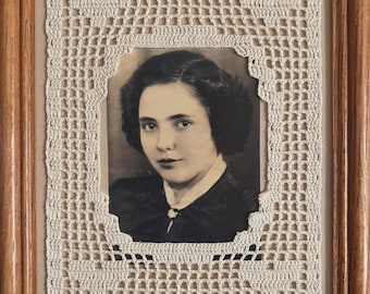 Photo Frame with Hearts Crochet Retro Vintage Traditional Decor Unique Handmade