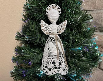 8.5" Christmas Angel Tree Topper, Ornament, Décor, Gift; Bridal, Wedding, Birthday, Christening, Baptism Gift, Handmade Crochet Vintage