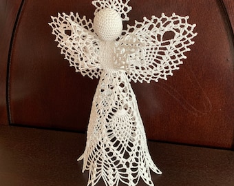 Large 11.5" Christmas Angel Tree Topper, Ornament, Décor, Gift; Wedding, Birthday, Christening, Baptism Gift, Handmade Crocheted