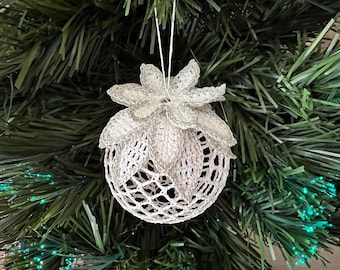Crochet Christmas Ball with a Flower: DIY Christmas Tree Ornament (PDF Pattern)