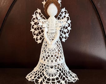 10.5" Christmas Angel Tree Topper, Ornament, Décor, Gift; Bridal, Wedding, Birthday, Christening, Baptism Gift, Handmade Crocheted