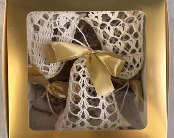 Christmas Gift Box with 3 or 4 Crochet Bell Ornaments (choose the ones you like) Christmas Tree Decor Gift