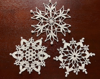 Pattern 3 Beaded Snowflakes PDF Crochet Christmas Ornament Decor Gift Vintage Traditional DIY