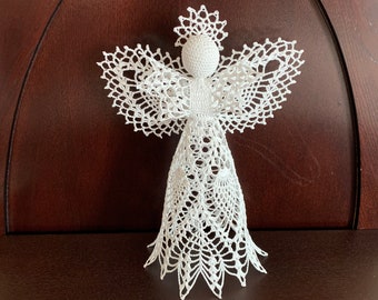 Large 12" Christmas Angel Tree Topper, Ornament, Décor, Gift; Bridal, Wedding, Birthday, Christening, Baptism Gift, Handmade Crocheted