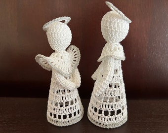 Pattern Two Christmas Crocheted Angels PDF Ornaments Déco Gift Bridal Wedding Birthday Christening Baptism Gift Handmade DIY Vintage