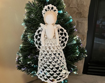 Pattern Large 12" Christmas Angel PDF Tree Topper, Ornament, Décor, Gift; Bridal, Wedding, Birthday, Christening, Gift, Handmade Crocheted