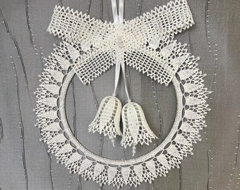 Pattern PDF Large 15" Christmas Wreath with Bells Crochet Lace Unique Handmade Vintage Traditional Decor