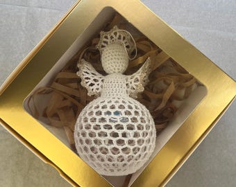 Crochet Angel Bauble in a Gift Box: Vintage Lace Christmas Ornament
