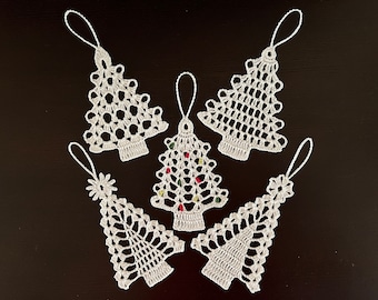 Pattern 5 Trees Crochet Christmas Ornament Decor Gift Vintage Traditional DIY PDF