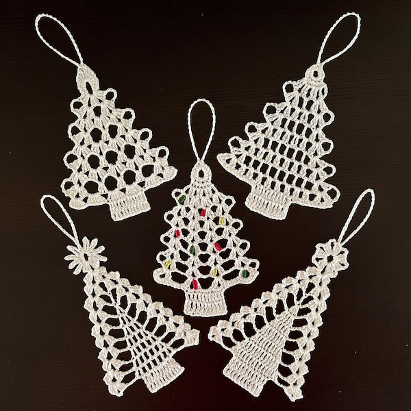 Pattern 5 Trees Crochet Christmas Ornament Decor Gift Vintage Traditional DIY PDF