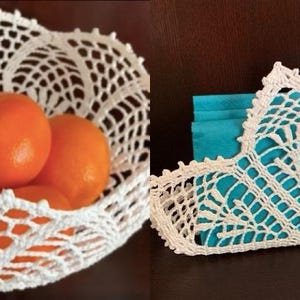 PDF Häkelanleitung Obstschale und Serviettenhalter Dekor Geschenk Vintage Traditionell Original Unikat