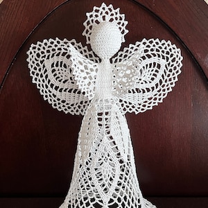 Grande topper de árvore de anjo de Natal de 12-13", ornamento, decoração, presente; noiva, casamento, aniversário, batizado, presente de batismo, crochê feito à mão