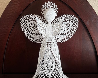 Large 12-13" Christmas Angel Tree Topper, Ornament, Décor, Gift; Bridal, Wedding, Birthday, Christening, Baptism Gift, Handmade Crocheted