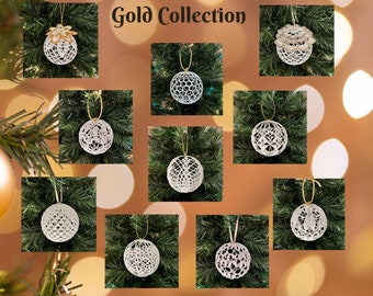 Pattern 10 Balls Baubles Gold Collection Crochet Christmas Tree Ornament Decor Gift Vintage Traditional Original Unique Wedding DIY PDF