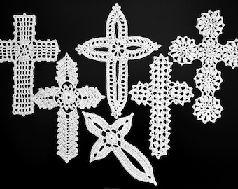 PDF Pattern Six Crocheted Cross Ornaments Christmas Decor Gift