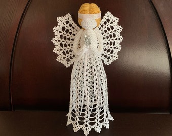 PDF Pattern 11" Christmas Angel Tree Topper, Ornament, Décor, Gift; Bridal, Wedding, Birthday, Christening, Gift, Handmade Crocheted