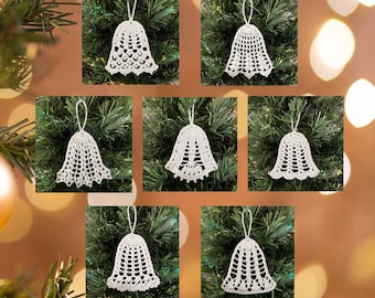 Pattern 8 Flat Bells Crochet Christmas Ornament Decor Gift Vintage Traditional DIY PDF