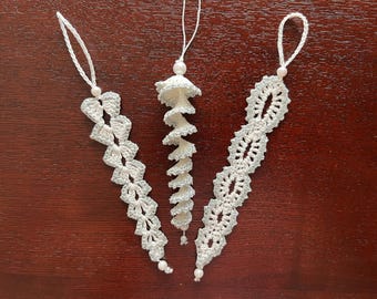 Pattern 3 Icicles PDF Crochet Christmas Ornament Decor Gift Vintage Traditional DIY